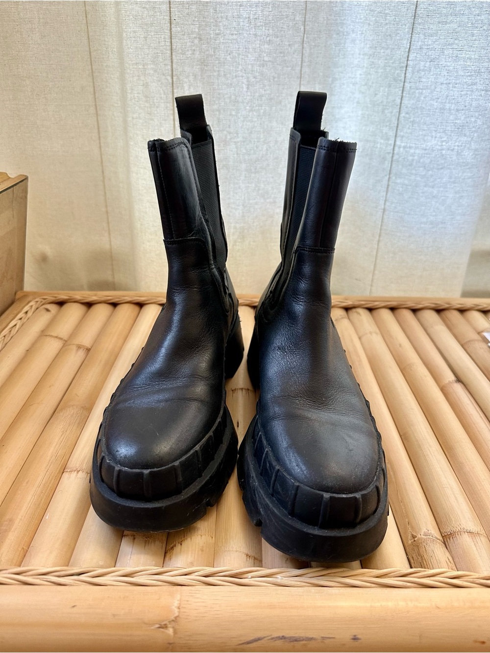 Mango Black Leather Platform Chelsea Boots